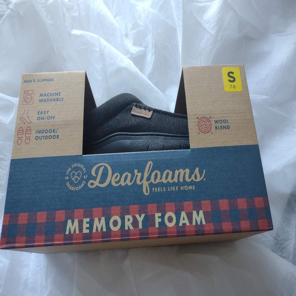 DEARFOAM Mens House Slippers Shoes 7/8 Brand New Black small NIB